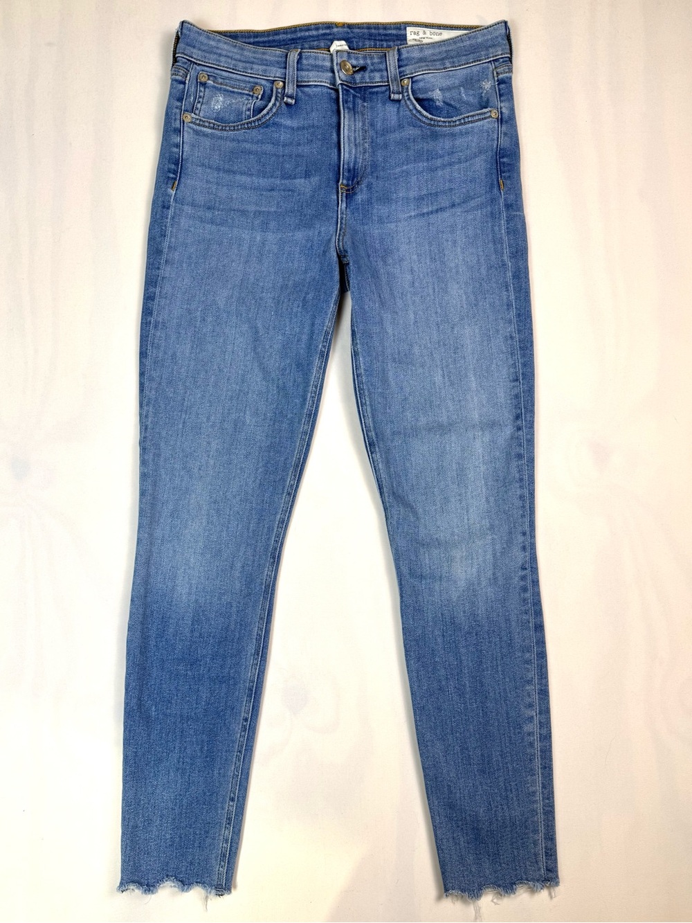 Rag & Bone Cate Mid Rise Ankle Skinny Jeans Palmer Wash Raw Hem Size 28